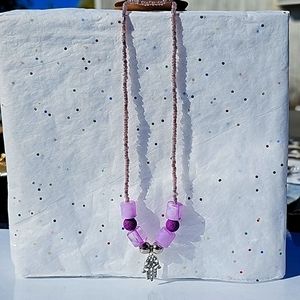 Handmade purple beaded hand necklace